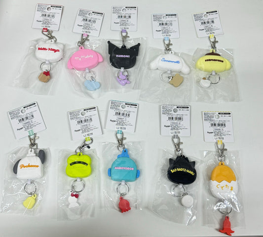Sanrio Japan Hello Kitty My Melody Kuromi Cinnamoroll Pompompurin Pochacco Bad Badtz Maru Hangyodon Keroppi Gudetama Hanamaruobake - Retractable Keychain