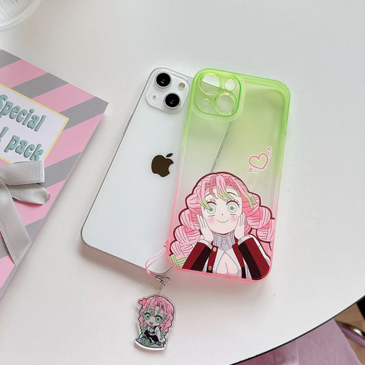 Japanese Anime Kimetsu no Yaiba Demon Slayer Colourful Clean Case | Kanroji Mitsuri Love Hashira with Heart - iPhone Case 7 8 PLUS SE2 XS XR X 11 12 13 14 Pro Promax 12mini 13mini
