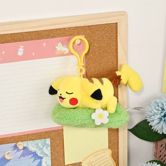 Japan Cartoon Pokemon with Laying & Sleeping on Grass Keychain Part 1 | Pikachu - Mascot Plush Doll Kawaii Decoration