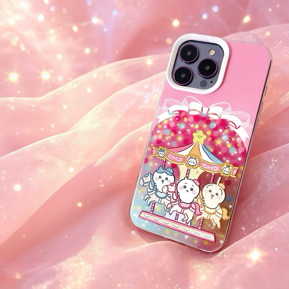 Japanese Cartoon ChiiKawa Go Round Laser Case | Merry Go Round with Chiikawa Hachiware Usagi - Phone Case Samsung Galaxy S26 S25 S24 S23 S22 S21 FE Ultra Edge