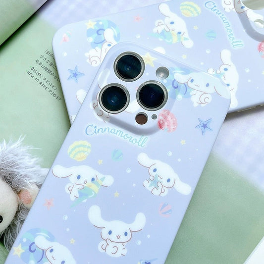 Japanese Cartoon Cinnamoroll with Shells Pastel Blue Matt iPhone Case 13 14 Pro Promax KawaiiGiftLand