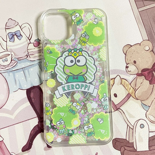 Japanese Cartoon KeroKeroKeroppi Keroppi King Glitter QuickSand iPhone Case 6 7 8 PLUS SE2 XS XR X 11 12 13 14 15 16 Pro Promax 12mini 13mini KawaiiGiftLand