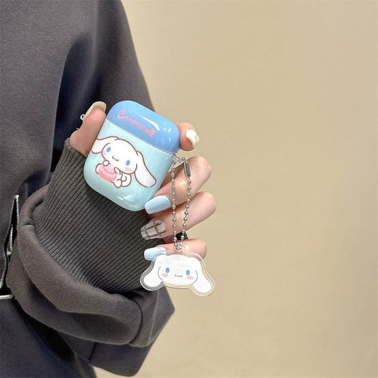 Japanese Cartoon Cinnamoroll Cinnamon Roll Blue with Keychain - AirPods AirPodsPro AirPods3 AirPods4 Case KawaiiGiftLand