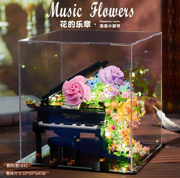 Mini Block Building Music of Flowers | Romantic Violin Piano - with LED Lights DIY Handmade Gift KawaiiGiftLand