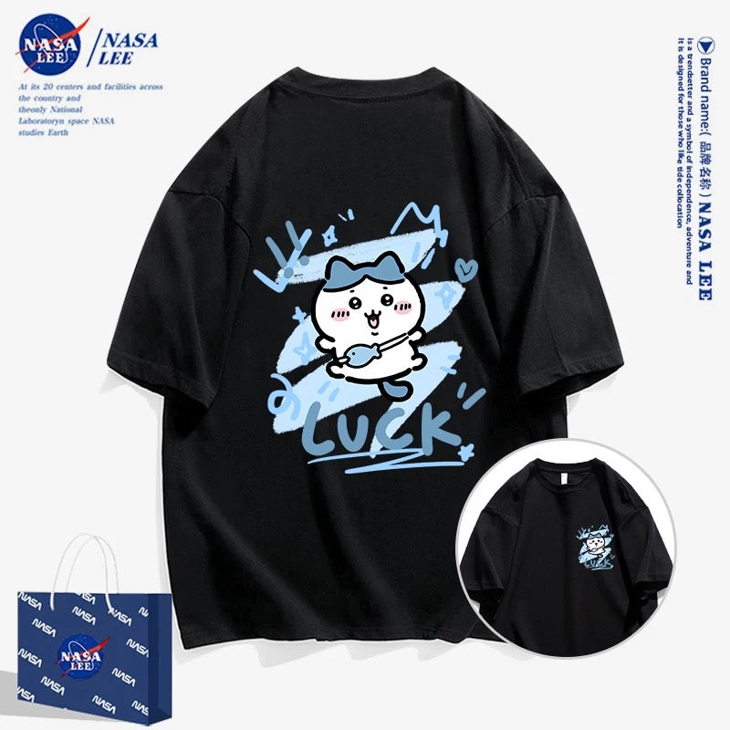 Japanese Cartoon ChiiKawa Casual Style T-Shirt Series | Hachiware Luck Front & Back - Kawaii Fashion Items