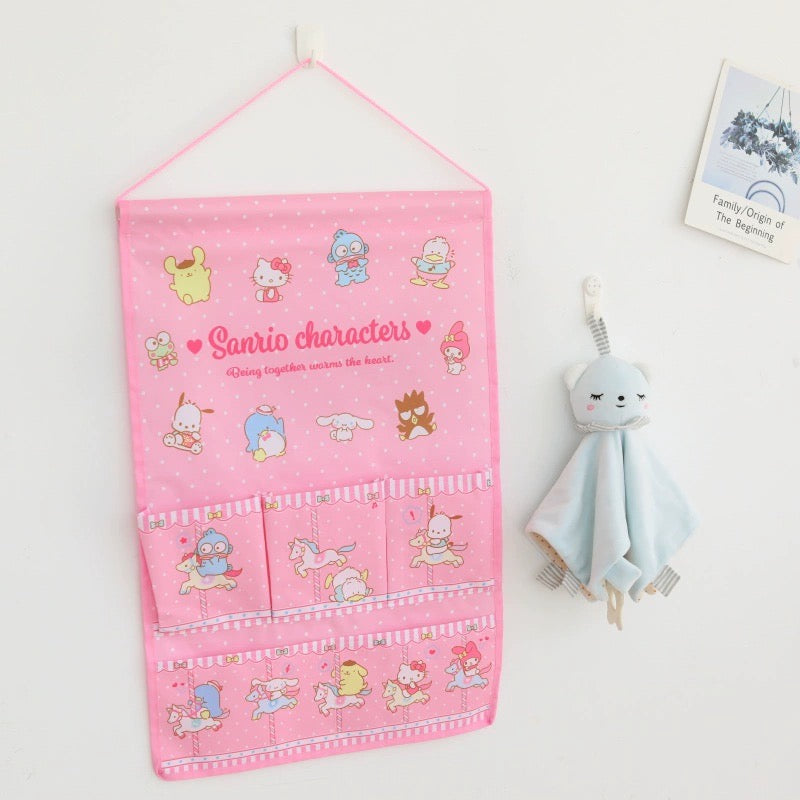 Japanese Cartoon Merry Go Round Wall Hanging Storage Caddy Big Bag | Hello Kitty My Melody Kuromi Little Twin Stars Cinnamoroll Sanrio Friends - Bedroom Girl Gift KawaiiGiftLand