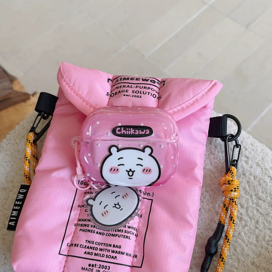 Japanese Cartoon ChiiKawa Colourful with Dot | Chiikawa Hachiware Usagi Pink Blue Yellow with Keychain - AirPods AirPodsPro AirPods3 AirPods4 Case KawaiiGiftLand