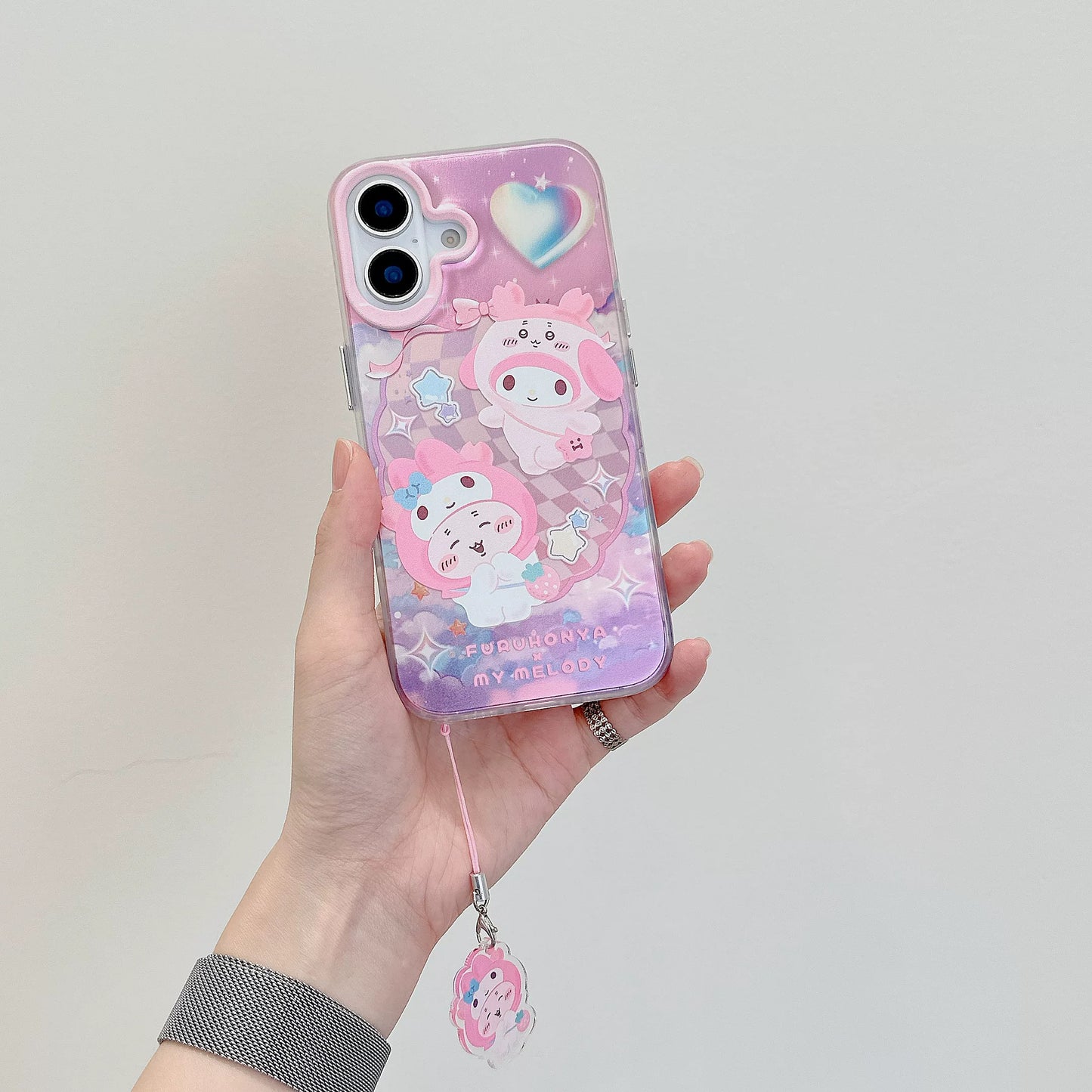 Japanese Cartoon Sanrio X Chiikawa Phone Case with Strap | Laser Kuromi Momonga My Melody x Crab - Phone Case Samsung Galaxy S25 S24 S23 S22 S21 FE Ultra Edge