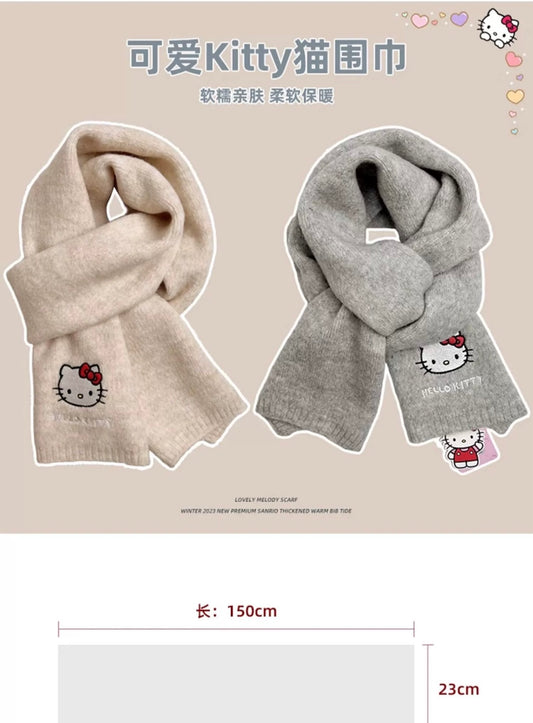 Sanrio Simple Casual Design Warm Scarf | Hello Kitty - Made with Wool Autumn Winter Accessories Fashionable