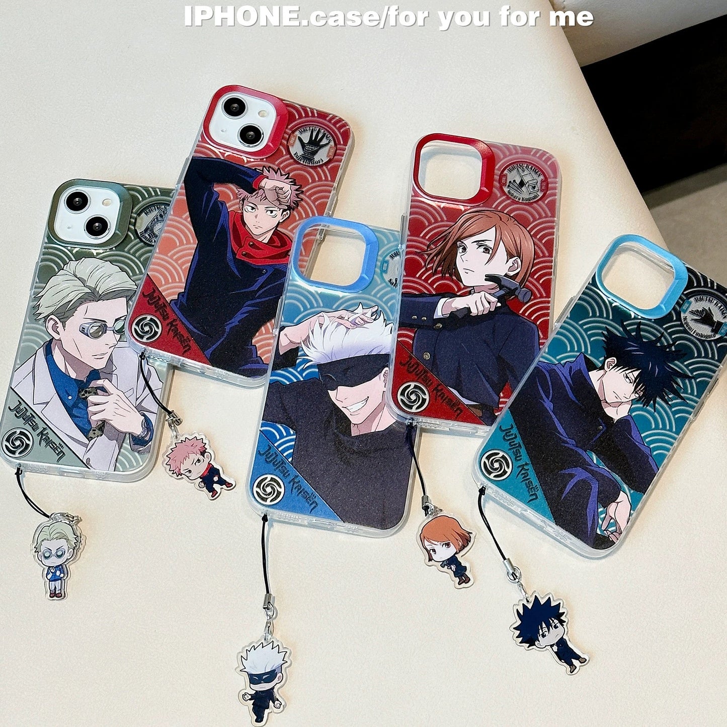 Japanese Anime Jujutsu Kaisen Phone Case with Strap | Satoru Yuji Megumi Nanami Kugisaki Nobara - iPhone Case 7 8 PLUS SE2 XS XR X 11 12 13 14 15 16 Pro Promax 12mini 13mini KawaiiGiftLand