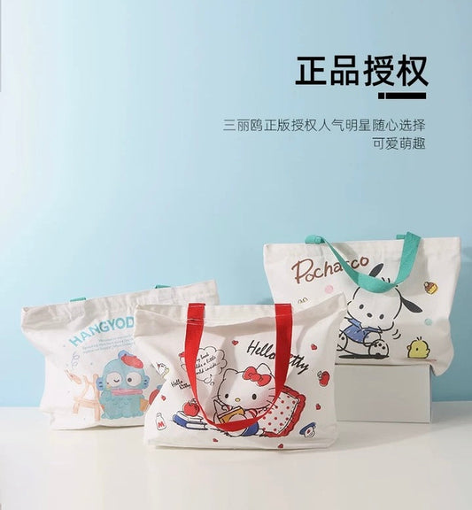 Sanrio 2023 Series Tote Bag | Hello Kitty My Melody Kuromi Cinnamoroll Pochacco Hangyodon - with Zipper KawaiiGiftLand
