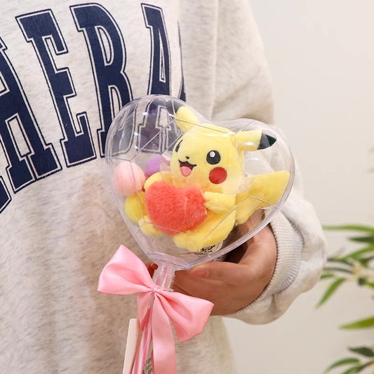 Japan Cartoon Pokemon | Pikachu Valentine Heart Flower - Mascot Plush Doll Kawaii Decoration