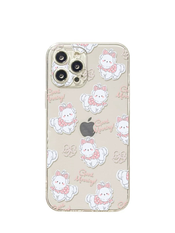 Lovely White Dog with Ribbon iPhone case Kawaii Lovely Cute Lolita iPhone 6 7 8 PLUS SE2 XS XR X 11 12 13 14 15 16 Pro Promax 12mini 13mini KawaiiGiftLand