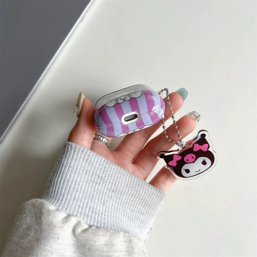 Japanese Cartoon Kuromi Sitting Purple Black with Keychain - AirPods AirPodsPro AirPods3 AirPods4 Case KawaiiGiftLand