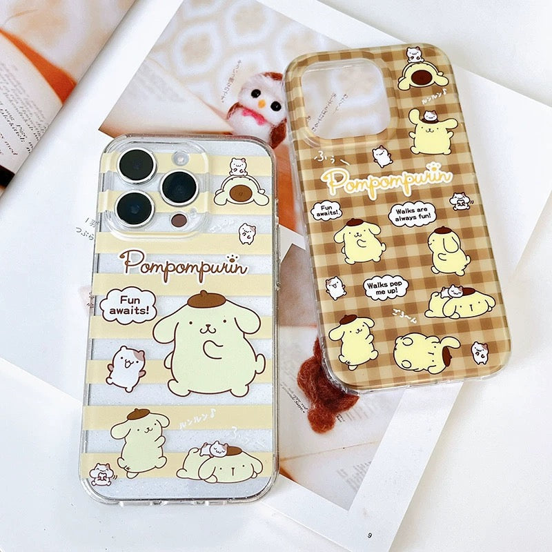 Japanese Cartoon Sanrio | Clean Yellow Line Pompompurin - iPhone Case 13 14 15 16 Pro Promax Plus KawaiiGiftLand