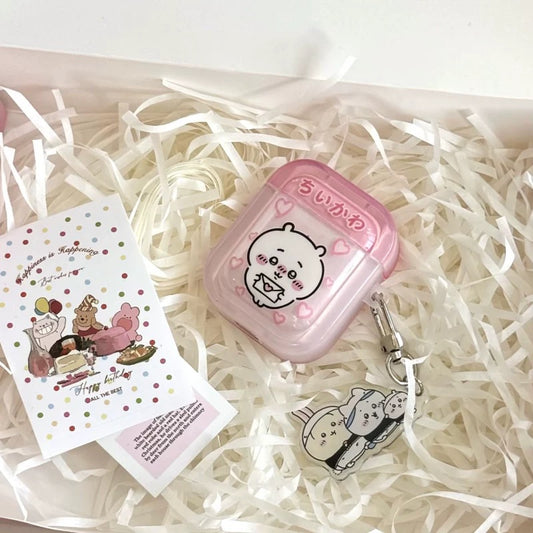 Japanese Cartoon ChiiKawa Lovely Day | Chiikawa Hachiware Usagi Pink Blue Yellow with Keychain - AirPods AirPodsPro AirPods3 AirPods4 Case