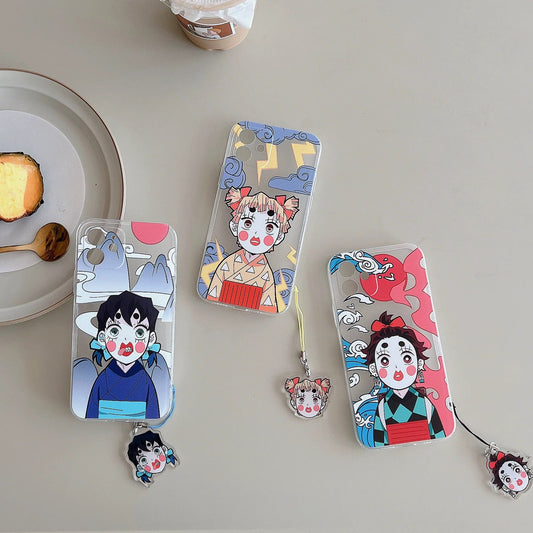 Japanese Anime Kimetsu no Yaiba Demon Slayer Girl Look | Tanjiro Zenitsu Inosuke - iPhone Case 7 8 PLUS SE2 XS XR X 11 12 13 14 Pro Promax 12mini 13mini KawaiiGiftLand