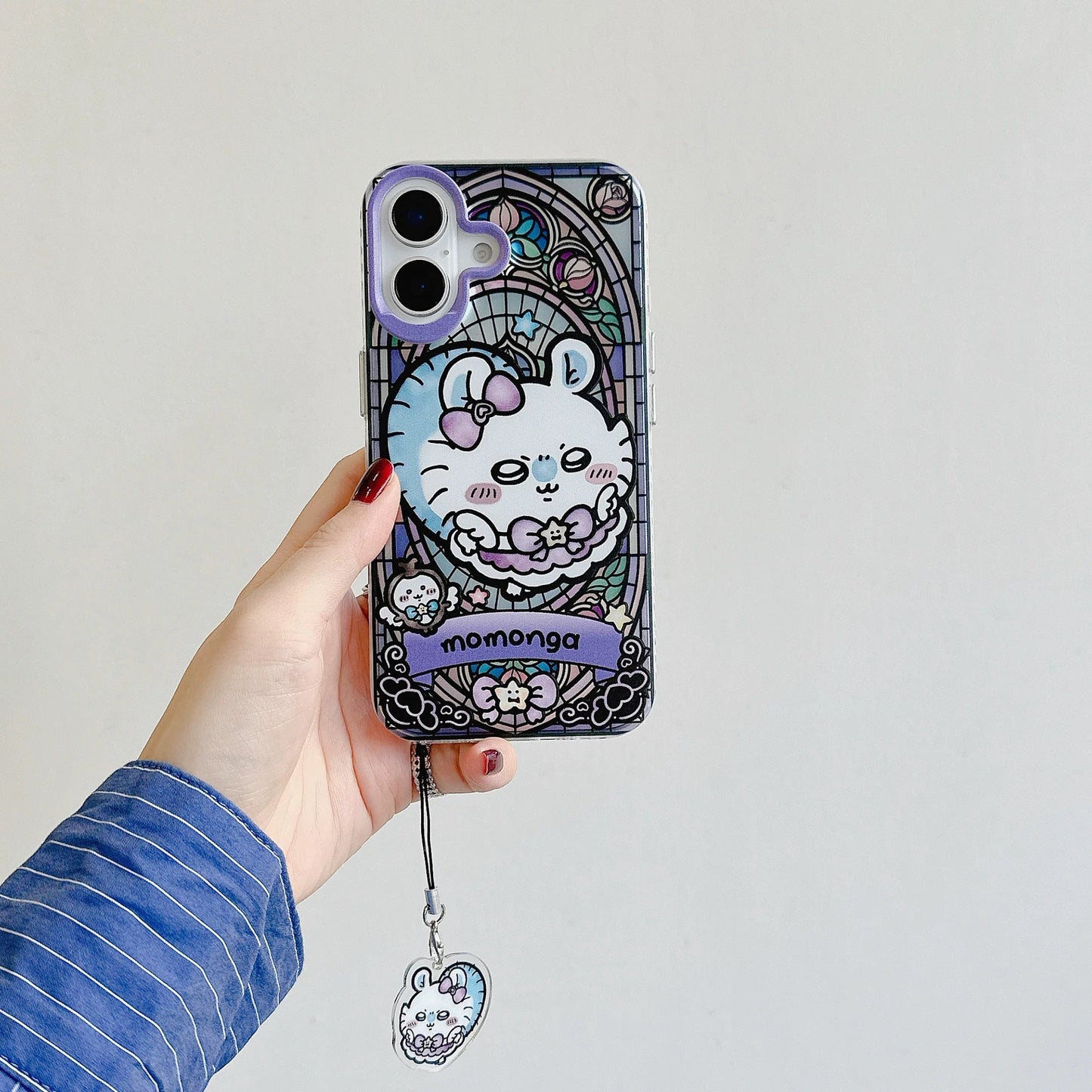 Japanese Cartoon iPhone Case with Strap | Laser Magical Girl with Glass Window Chiikawa Hachiware Usagi Momonga Magic - iPhone CasePhone Case 7 8 PLUS SE2 XS XR X 11 12 13 14 15 Pro Promax 12mini 13mini KawaiiGiftLand