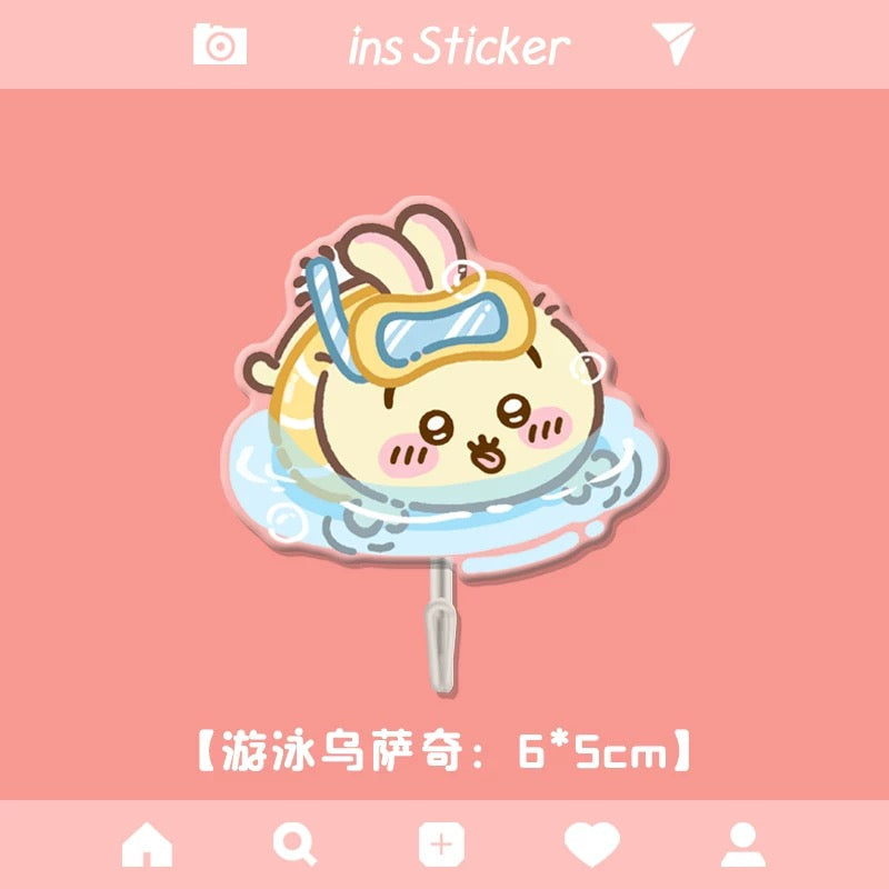 Free Gift : Japanese Cartoon Chiikawa Acrylic Traceless Hook | Summer Time Swimming Pool Mermaid Chiikawa Hachiware Usagi Momonga - Kawaii Style Lovely Decoration KawaiiGiftLand