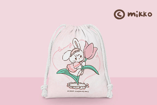 Mikko illustration Drawstring Pockets | Lovely Bear Latte Dog Souffie Kitten Mousse Rabbit Cammy - 3 Size Tidy up Bag Kawaii Style KawaiiGiftLand