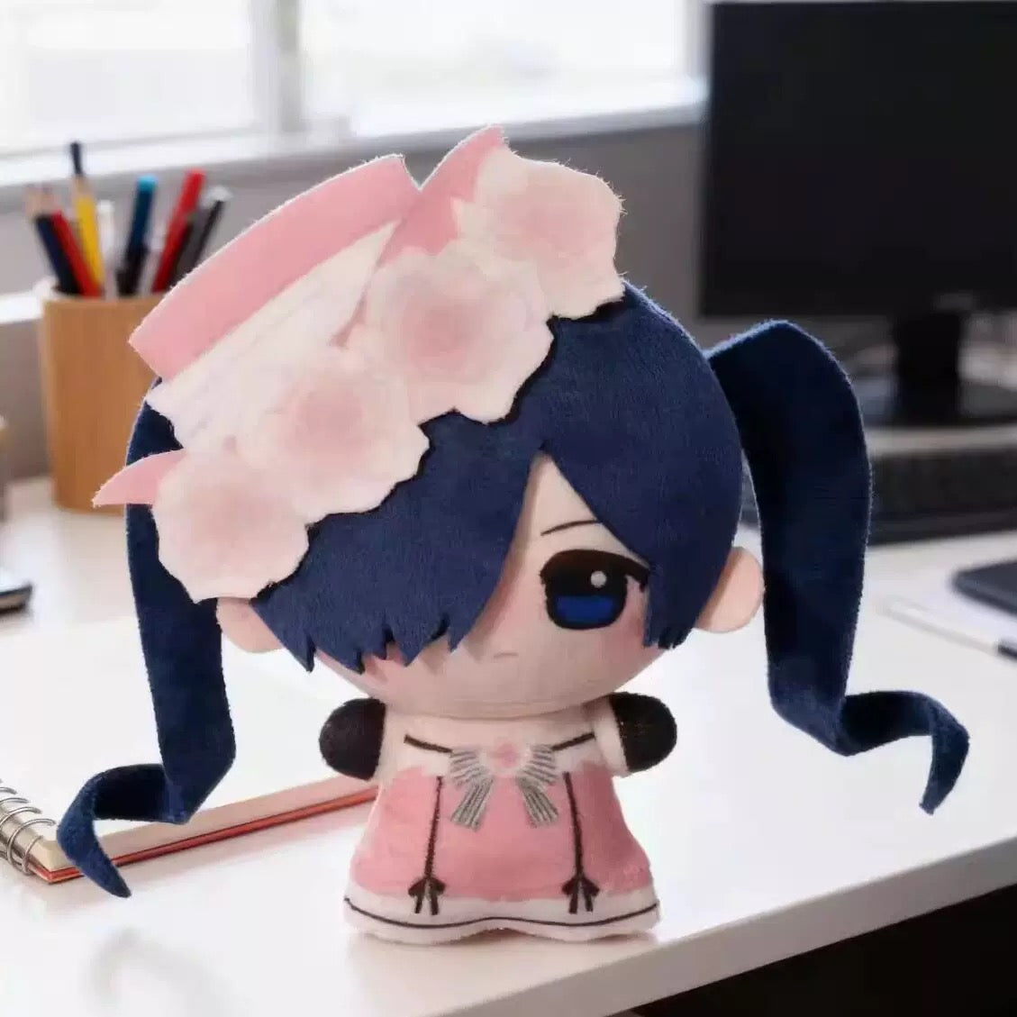 Japanese Anime Black Butler Kuro Shitsuji Keychain | Ciel Sebastian with Sound Cute Kawaii 10cm Nunu Doll - Cute Kawaii Item