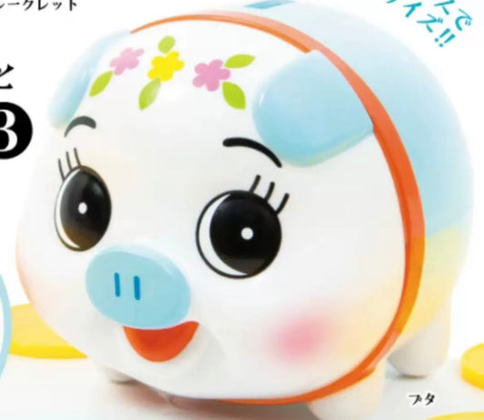 Japan Qualia Gacha Pig Piggy Bank and Its Friends Part 3 | Blue Pig Tiger Mouse Tanuki Sloth - Showa Retro Vintge Style Mini Coin Bank