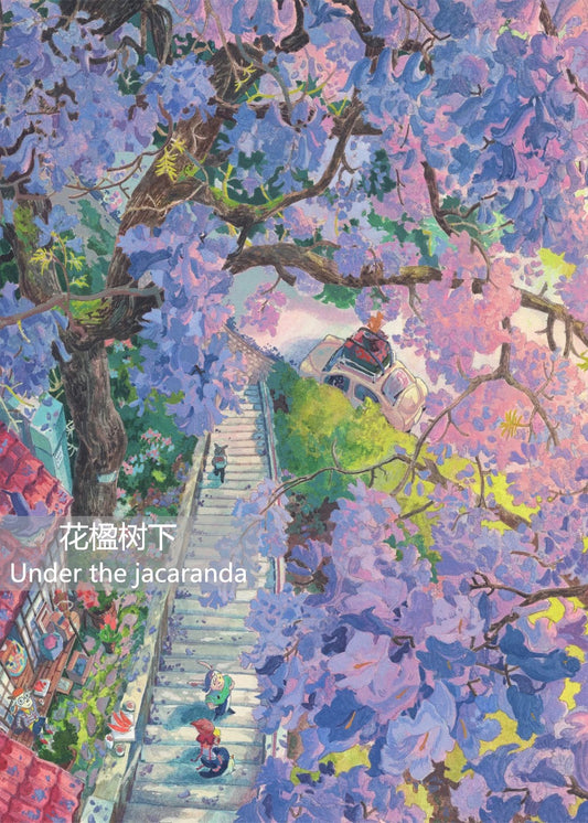 SOULPUZZ 1000 Pieces Puzzle | Under The Jacaranda - Purple Tree View Difficulty Decompression Couples Trendy Gifts Home Decoration KawaiiGiftLand