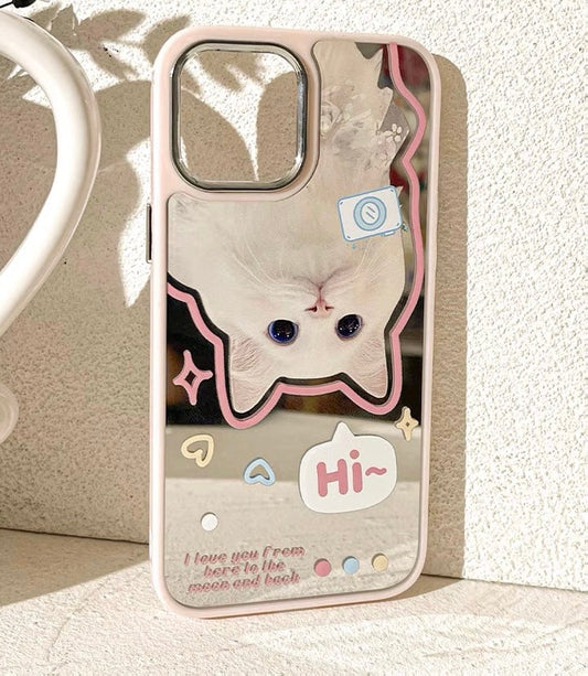 Say Hi White Lovely Cats Hanging iPhone Case 11 12 13 14 Pro Promax KawaiiGiftLand
