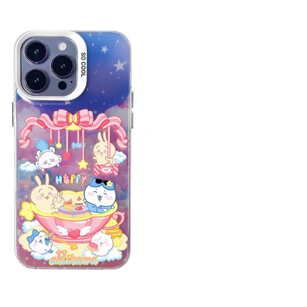 Japanese Cartoon ChiiKawa | Amusement Park Firework Starry Night ChiiKawa Hachiware Usagi Merry Go Round Laser - iPhone Case 11 12 13 14 15 16 Pro Promax KawaiiGiftLand