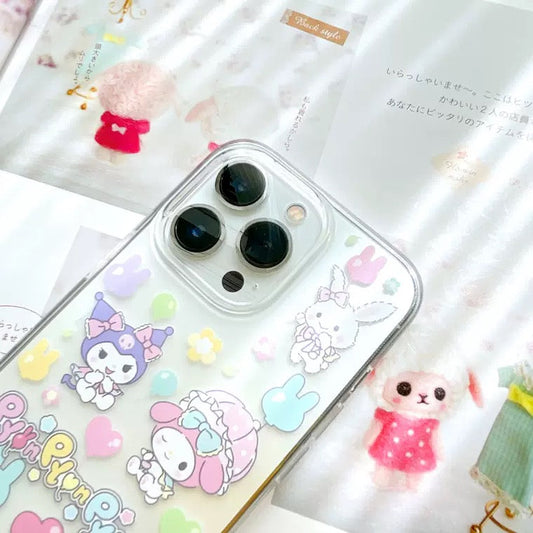 Japanese Cartoon Girlish Party | My Melody Kuromi Sugar Bunny Wish me Mell Marroncream iPhone Case 7 8 PLUS SE2 XS XR X 11 12 13 14 15 Pro Promax mini SE3 KawaiiGiftLand