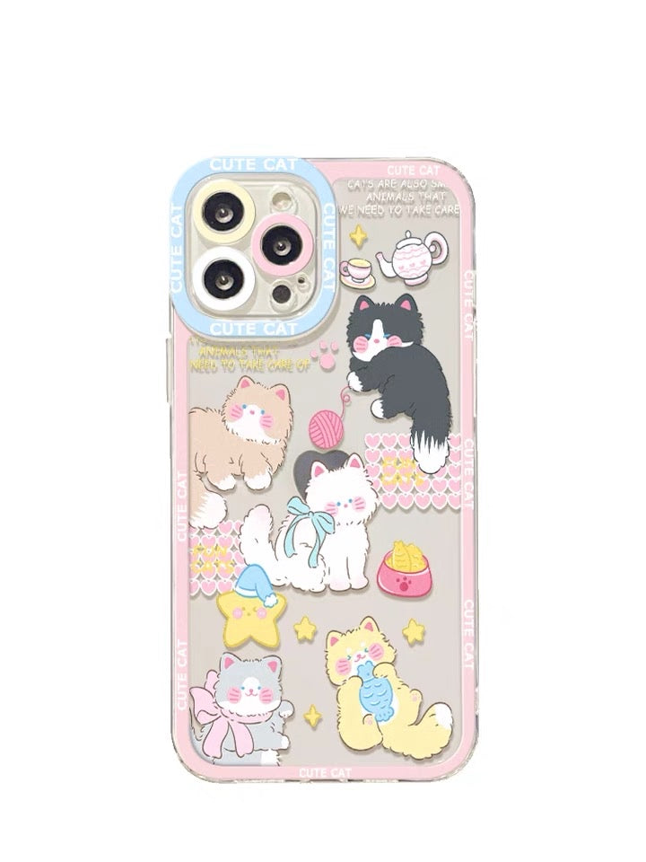 Lovely Cats Pastel Colour iPhone Case 6 7 8 PLUS SE2 XS XR X 11 12 13 14 15 Pro Promax 12mini 13mini KawaiiGiftLand