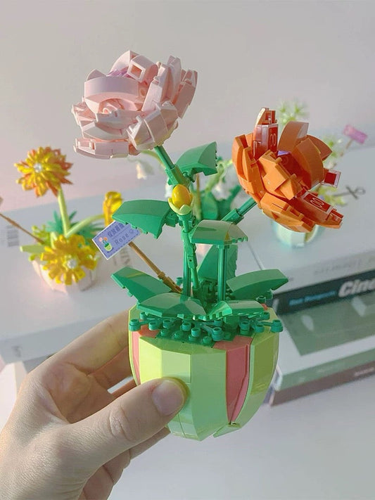 Mini Block Building Flower Dairy | Rose Jasmine Lilybell Daisy Cactus - Tiny Particle Assembly DIY Handmade Gift KawaiiGiftLand