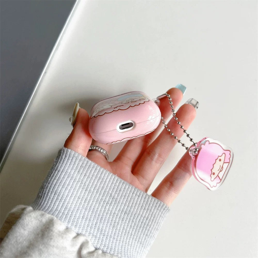 Japanese Cartoon Little Twin Stars Purple Pink with Keychain - AirPods AirPodsPro AirPods3 AirPods4 Case KawaiiGiftLand