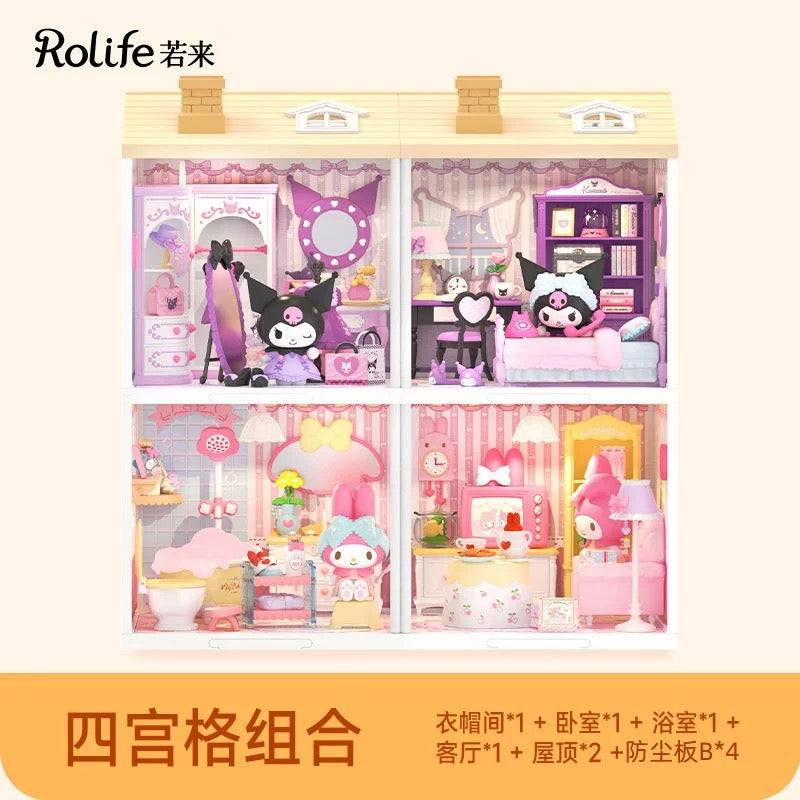 Rolife x Sanrio Character Sweet Room Craft Kits Set | My Melody Kuromi Sitting Room Bathroom Bedroom Cloakroom - DIY Handmade Wooden Mini World Miniature Gift KawaiiGiftLand