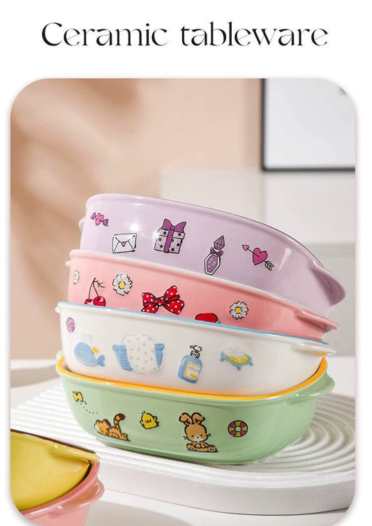 Sanrio Ceramic Tableware Big Bowl Plate | Hello Kitty My Melody Kuromi Cinnamoroll Pompompurin Pochacco - can Oven use Baking Pan Dinner plate KawaiiGiftLand
