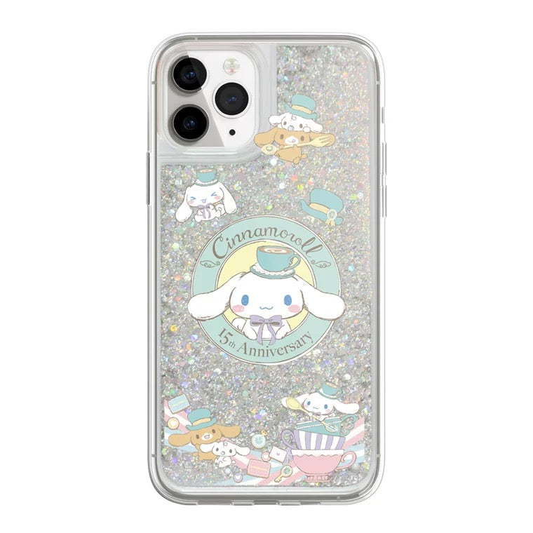 Japanese Cartoon Cinnamoroll Alice Tea Party - Silver Glitter QuickSand iPhone Case 6 7 8 PLUS SE2 XS XR X 11 12 13 14 15 16 Pro Promax 12mini 13mini KawaiiGiftLand