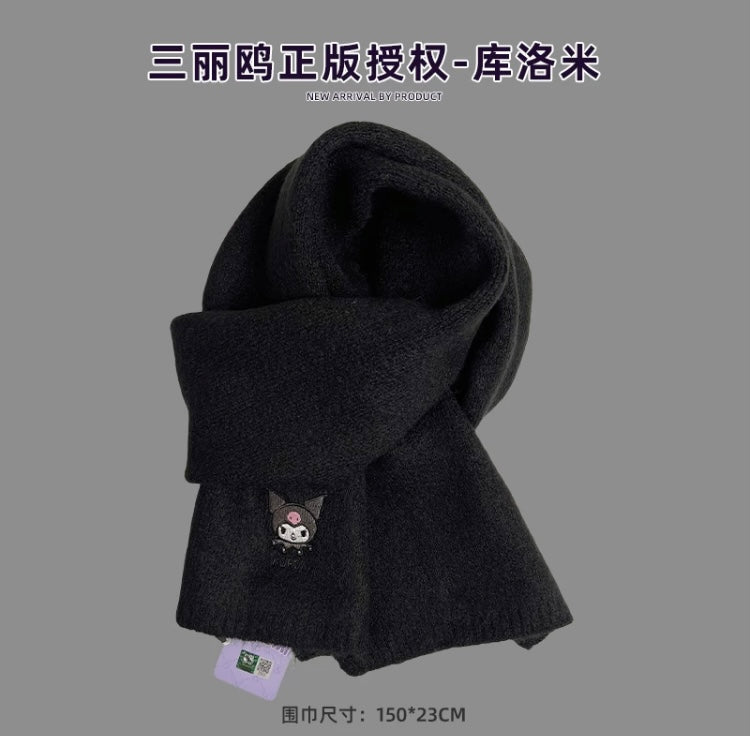 Sanrio Simple Casual Design Warm Scarf | Kuromi - Made with Wool Autumn Winter Accessories Fashionable KawaiiGiftLand