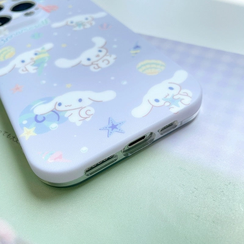 Japanese Cartoon Cinnamoroll with Shells Pastel Blue Matt iPhone Case 13 14 Pro Promax KawaiiGiftLand
