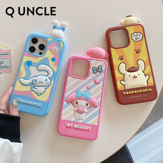 Japanese Cartoon Sanrio Look at you Silicone | Hello Kitty My Melody Cinnamoroll Pompompurin Hangyodon - iPhone Case 13 14 15 Pro Promax KawaiiGiftLand