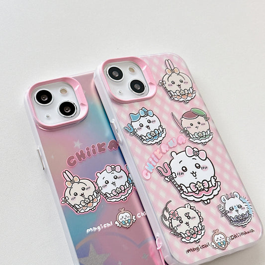 Japanese Cartoon iPhone Case with Strap | Laser ChiiKawa Magic Girls - iPhone CasePhone Case 7 8 PLUS SE2 XS XR X 11 12 13 14 15 Pro Promax 12mini 13mini