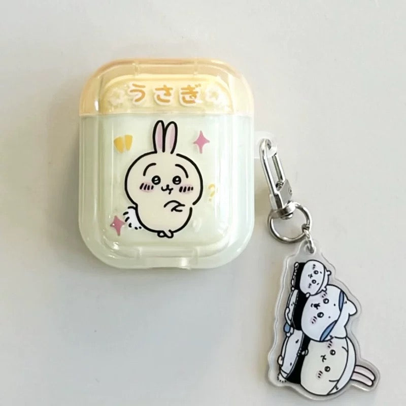 Japanese Cartoon ChiiKawa Lovely Day | Chiikawa Hachiware Usagi Pink Blue Yellow with Keychain - AirPods AirPodsPro AirPods3 AirPods4 Case KawaiiGiftLand