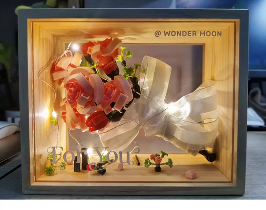 Craft Kits Romantic Flower Bouquet | Pink Rose Yellow Rose - with LED Lights Valentine Wedding Gift DIY Handmade Gift