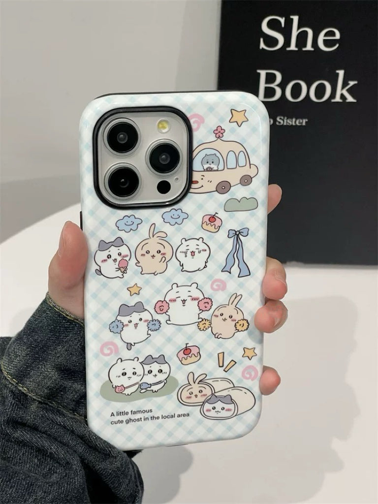 Japanese Cartoon ChiiKawa Hachiware Usagi Happy Day Double Protect iPhone Case 11 12 13 14 15 Pro Promax KawaiiGiftLand
