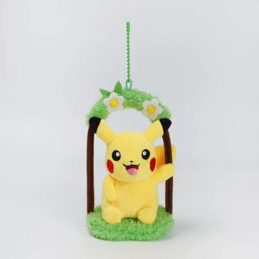 Japan Cartoon Pokemon Keychain | Pikachu with Flower Swings - Mascot Plush Doll Kawaii Decoration