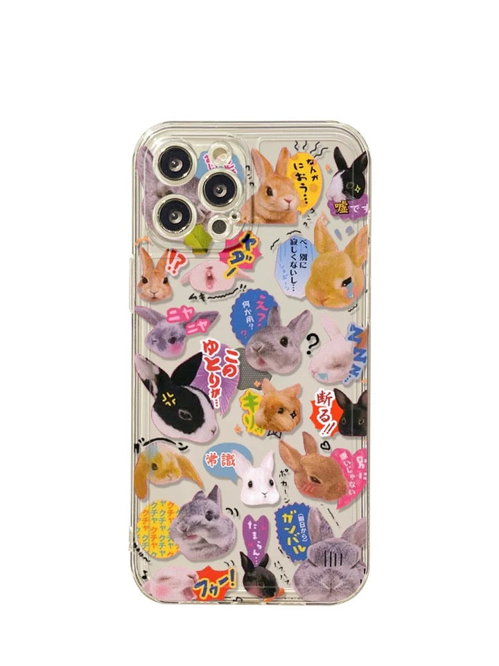 Rabbit Funny Emoji Sticker Mori Style iPhone case Kawaii Lovely Cute Lolita iPhone 6 7 8 PLUS SE2 XS XR X 11 12 13 14 15 16 Pro Promax 12mini 13mini KawaiiGiftLand