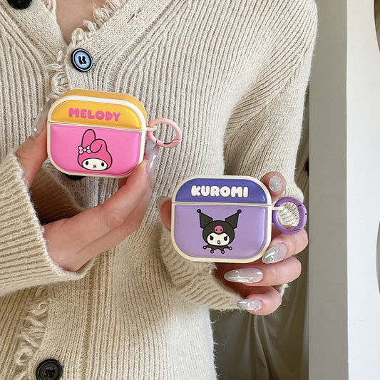 Japanese Cartoon Vintage Sporty Style Hello Kitty My Melody Kuromi Cinnamoroll Red Pink Purple Blue with Keychain - AirPods AirPodsPro AirPods3 AirPods4 Case