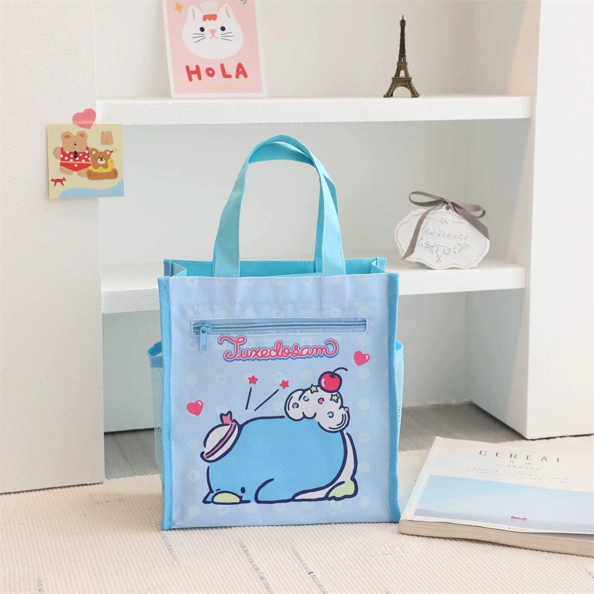 Japanese Cartoon with Foodie Lunch Handbag | Hello Kitty My Melody Kuromi Little Twin Stars Cinnamoroll Pompompurin Pochacco Tuxedosam - Small Tote Bag Picnic KawaiiGiftLand