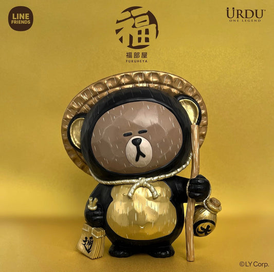 Line friends meets FUKUHEYA-BROWN | Tanuki Brown Black & Gold Ver - 19cm collectible figure Limited Edition KawaiiGiftLand