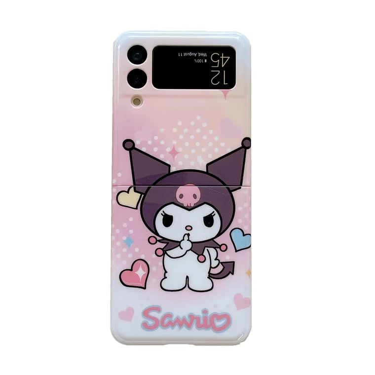 Japanese Cartoon | Kuromi with Hearts Travelling - Phone Case Samsung Galaxy Z Flip 3 4 W23 Filp KawaiiGiftLand
