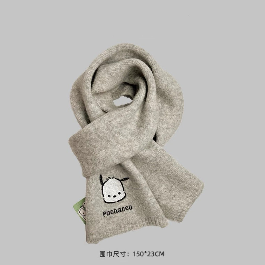 Sanrio Simple Casual Design Warm Scarf | Pochacco - Made with Wool Autumn Winter Accessories Fashionable KawaiiGiftLand